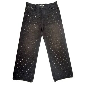 NWT MOTHER Snacks! Nails for Dinner Black Studded Jeans Size 33x32 - MSRP $520